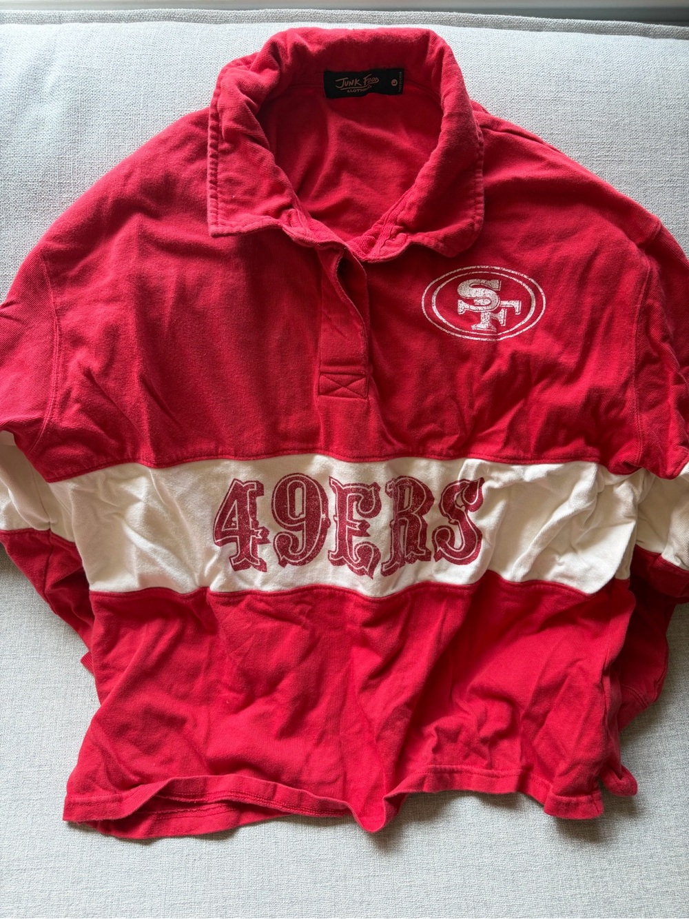Junk Food Clothing Red and White 49ers Rugby Top